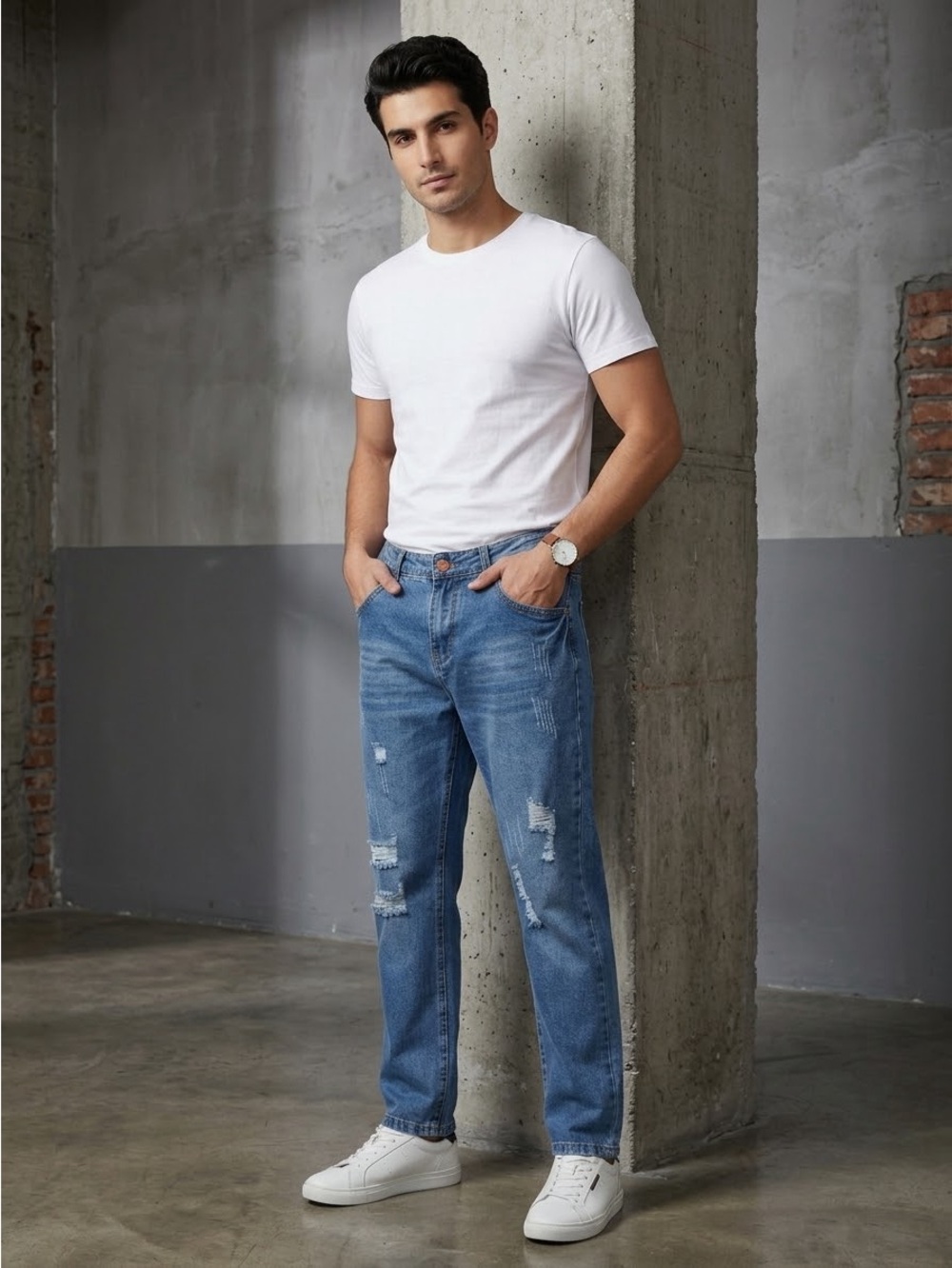 Parva Milano Mens Y2K Distressed Ripped Jeans Size 32 Straight Leg Denim